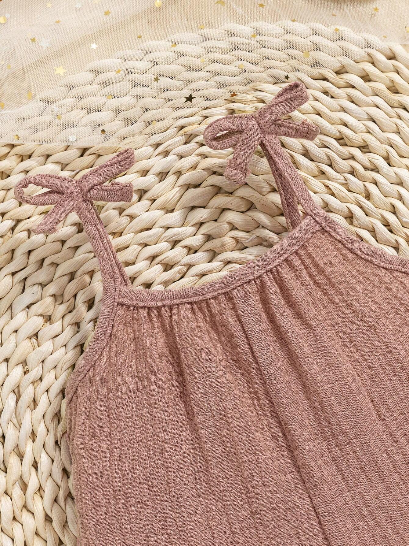 Girls Tie-Strap Muslin Cami Romper Set - Dusty Rose