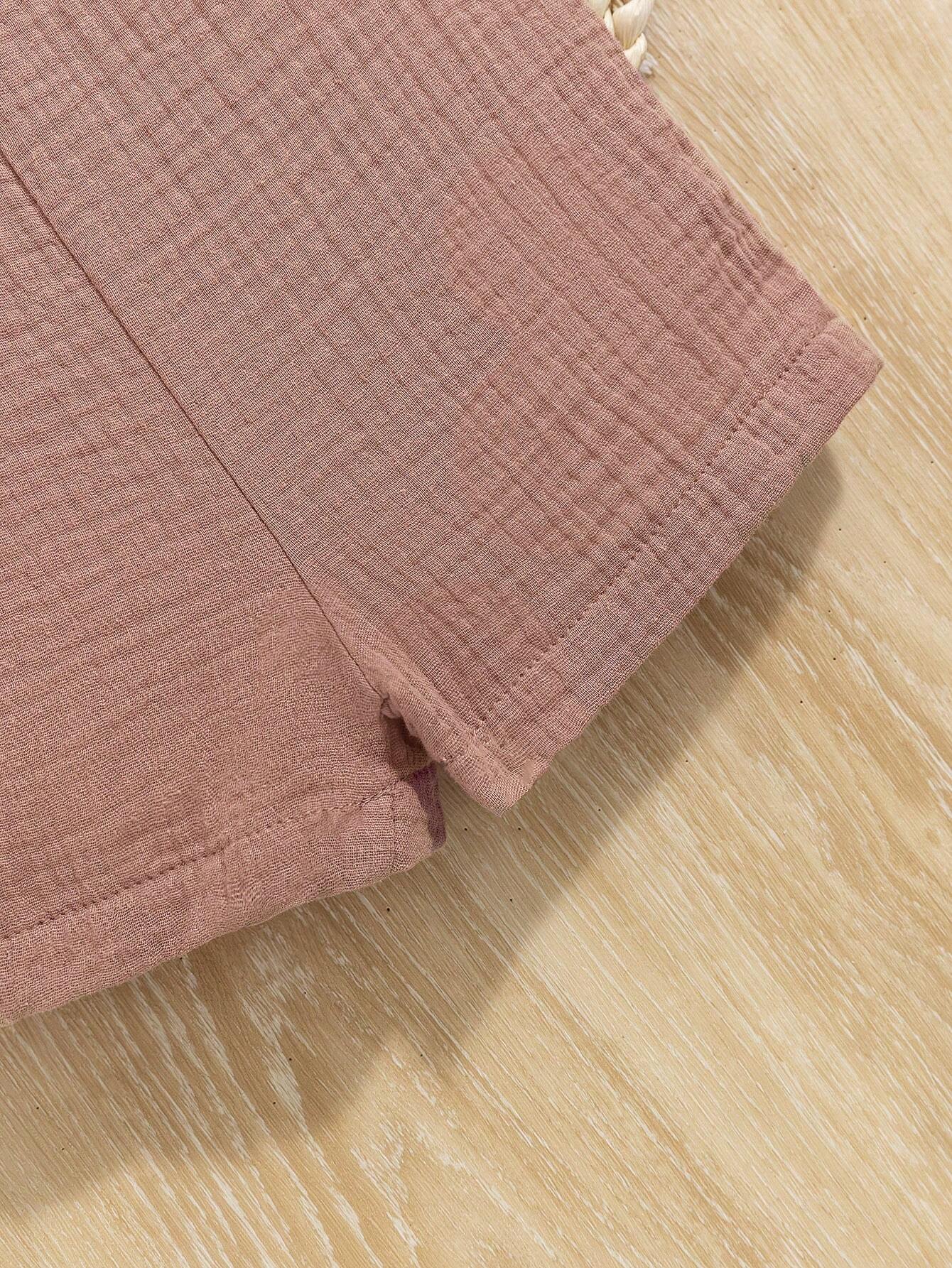 Girls Tie-Strap Muslin Cami Romper Set - Dusty Rose
