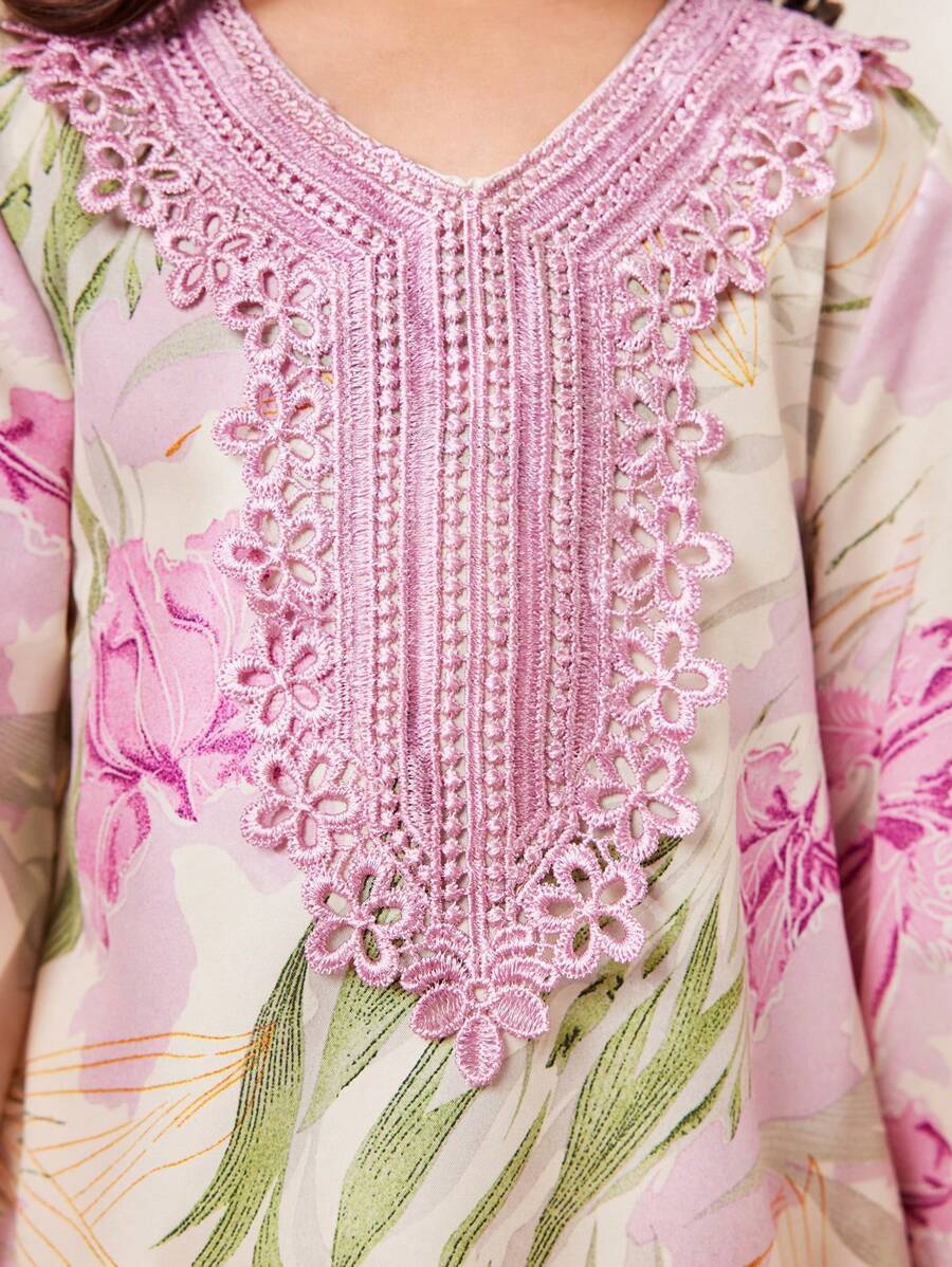 Little Girls Floral Iris Print Lace Bib Maxi Dress - Ecru | 21 Cent...