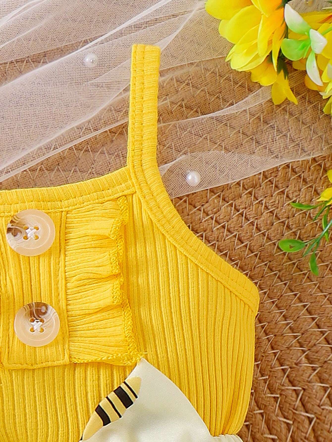 Baby Girls Bee Print Ribbed Bodysuit & Tiered Skirt Set - Buttercup...