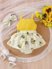 Baby Girls Bee Print Ribbed Bodysuit & Tiered Skirt Set - Buttercup...