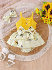 Baby Girls Bee Print Ribbed Bodysuit & Tiered Skirt Set - Buttercup...