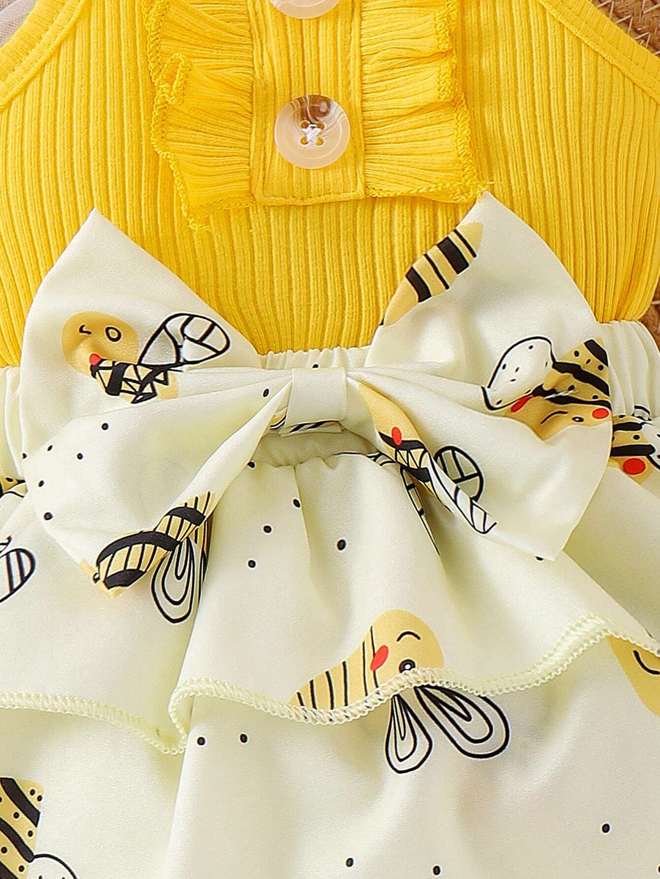 Baby Girls Bee Print Ribbed Bodysuit & Tiered Skirt Set - Buttercup...