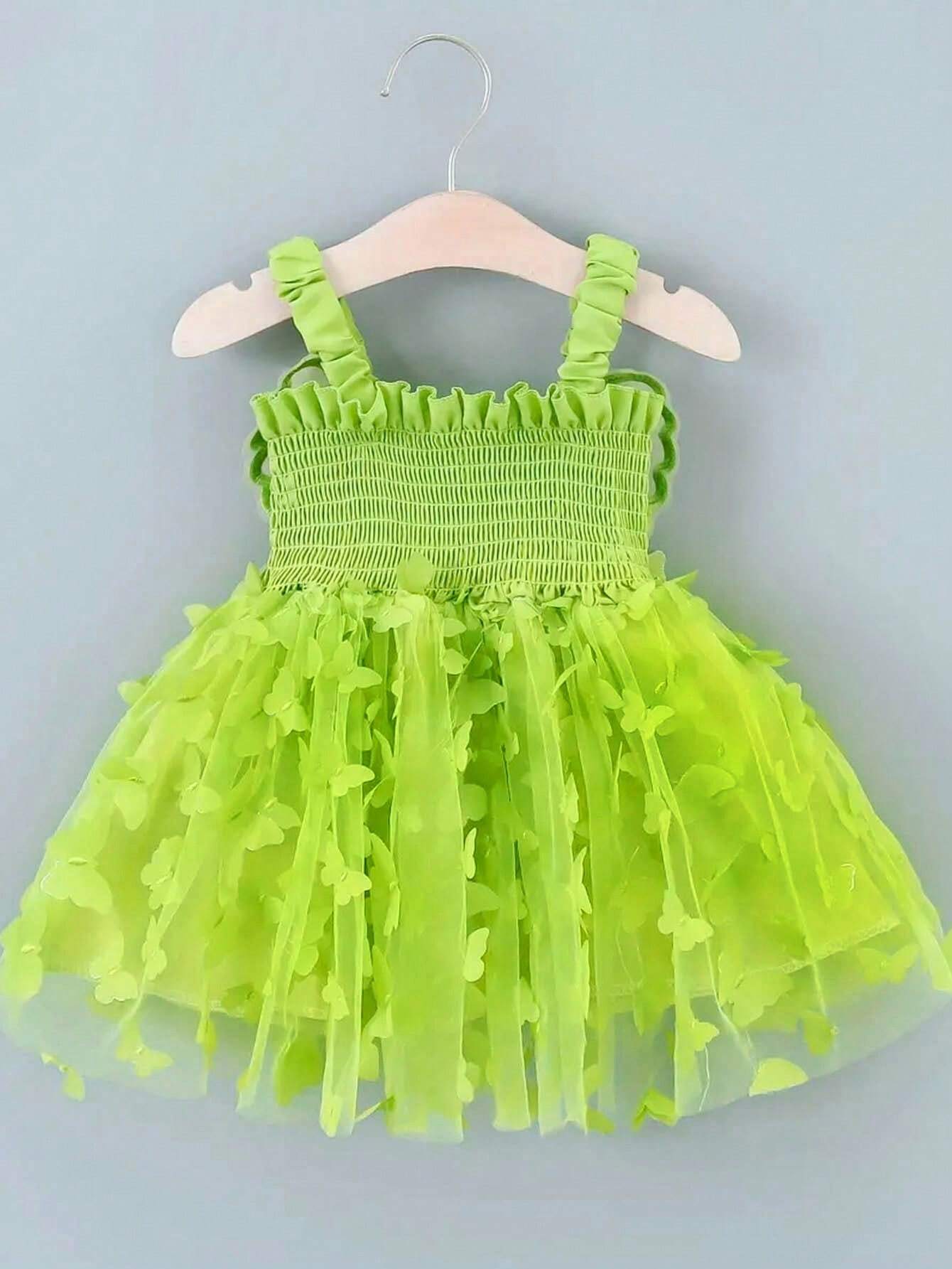 Girls 3D Butterfly Tulle Smocked Cami Dress - Chartreuse | 21 Centu...
