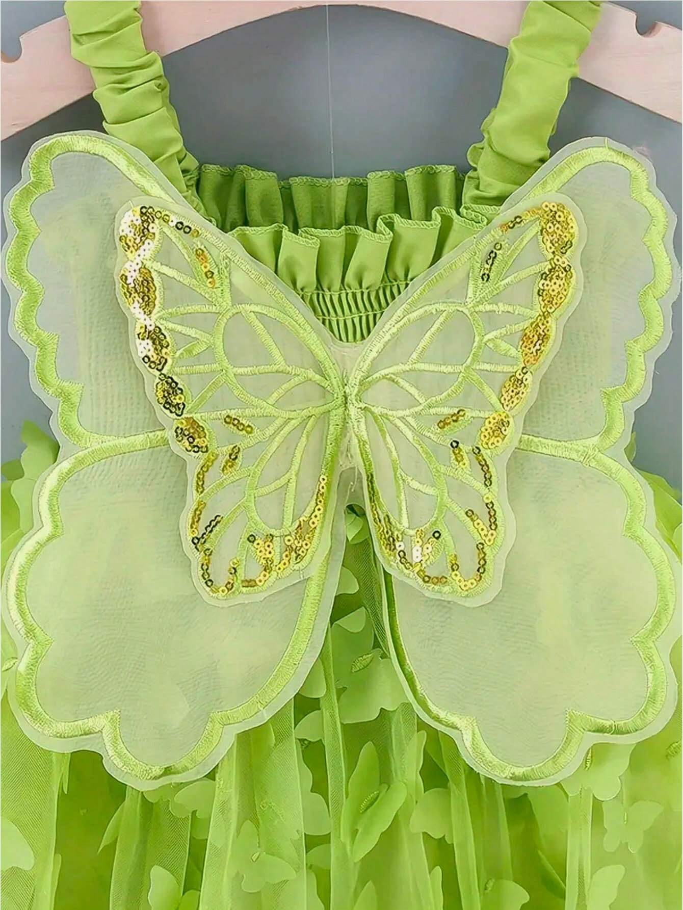 Girls 3D Butterfly Tulle Smocked Cami Dress - Chartreuse | 21 Centu...
