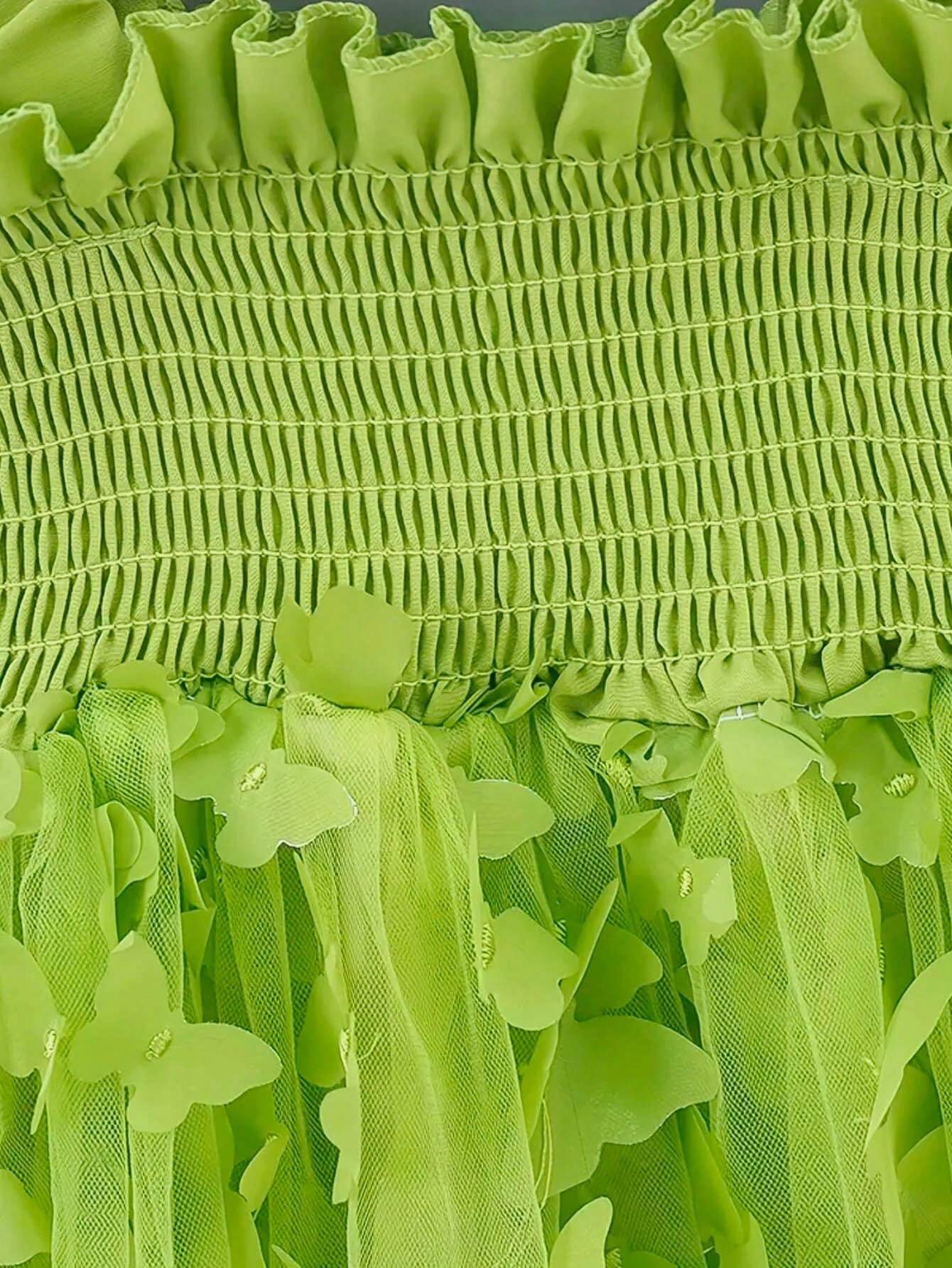 Girls 3D Butterfly Tulle Smocked Cami Dress - Chartreuse | 21 Centu...