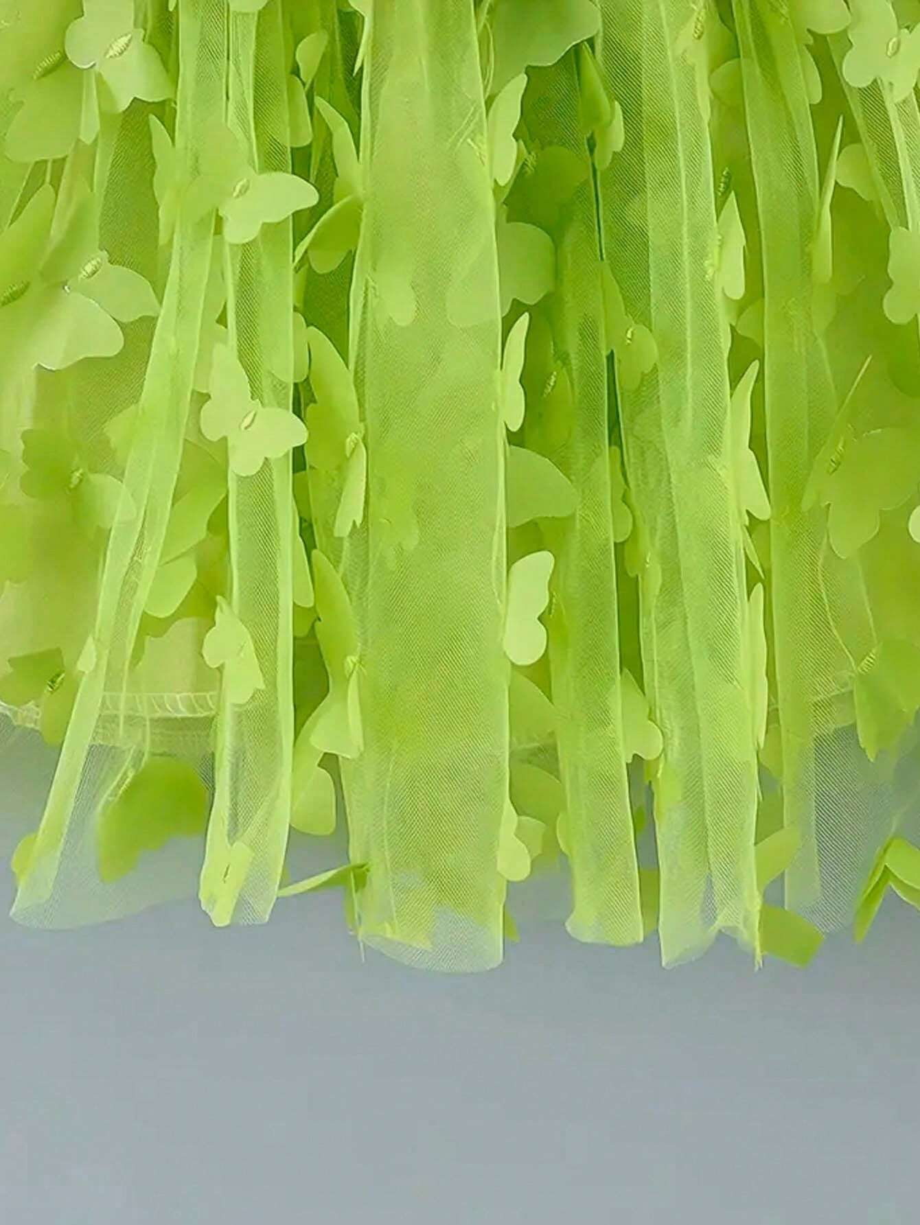 Girls 3D Butterfly Tulle Smocked Cami Dress - Chartreuse | 21 Centu...