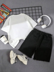2pcs Big Boys Skull Graphic Tee & Ripped Denim Shorts Set - Ivory |...