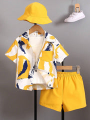 2pcs Little Boys Abstract Print Shirt & Shorts Set - Saffron