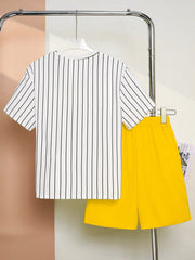 2pcs Big Boys Pinstripe Tee & Shorts Set - Ivory | 21 Century Kids