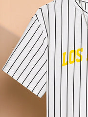 2pcs Big Boys Pinstripe Tee & Shorts Set - Ivory | 21 Century Kids