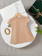 Girls Monogram Bow Detail A-Line Short Sleeve Dress - Latte | 21 Ce...