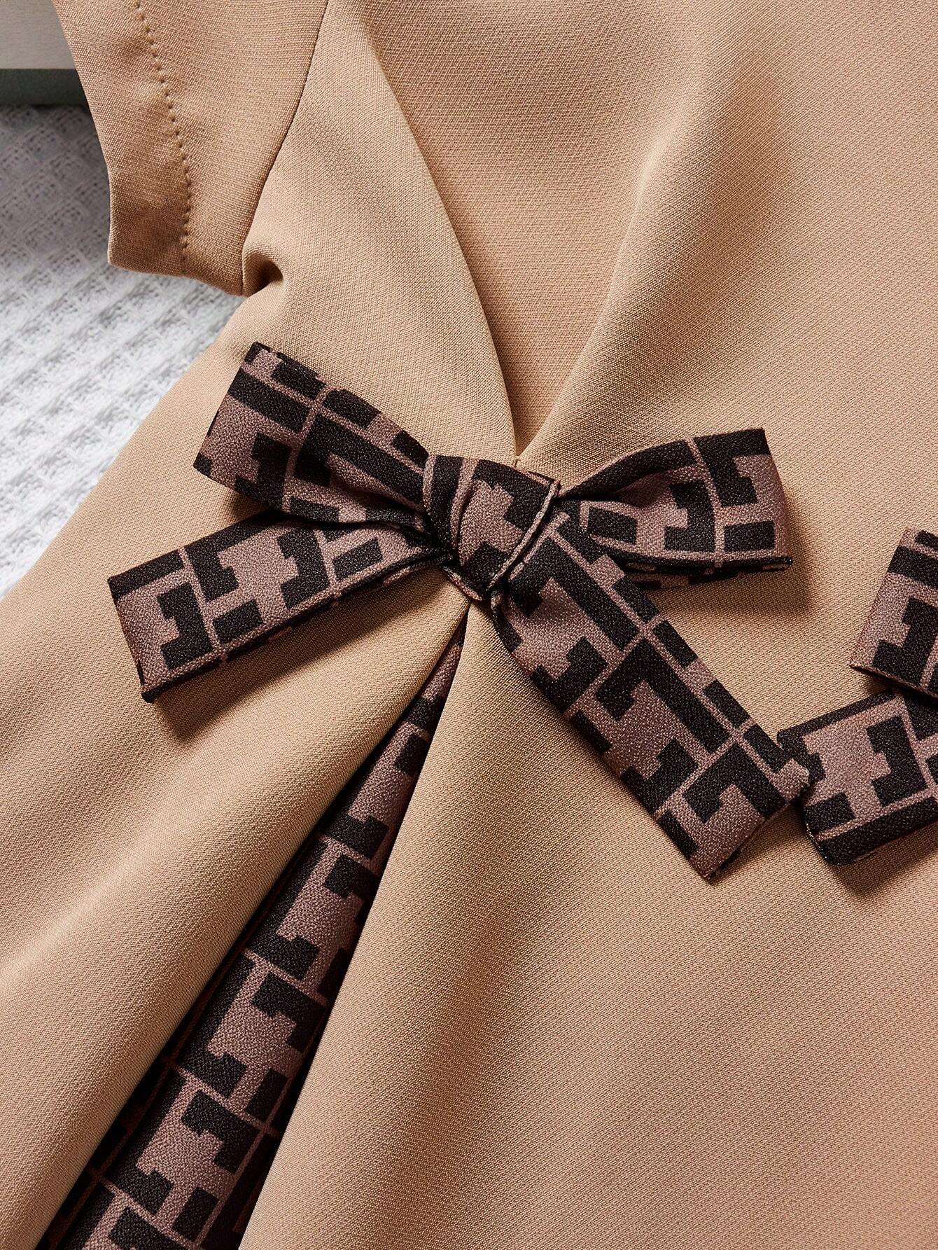 Girls Monogram Bow Detail A-Line Short Sleeve Dress - Latte | 21 Ce...