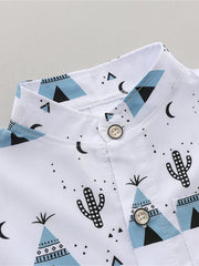 2pcs Boys Tepee Print Mandarin Collar Shirt & Shorts Set - Ivory | ...
