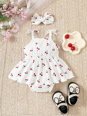 2pcs Baby Girls Cherry Print Romper & Bow Headband - Ivory | 21 Cen...
