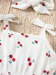 2pcs Baby Girls Cherry Print Romper & Bow Headband - Ivory | 21 Cen...