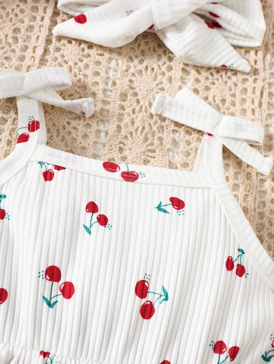 2pcs Baby Girls Cherry Print Romper & Bow Headband - Ivory | 21 Cen...
