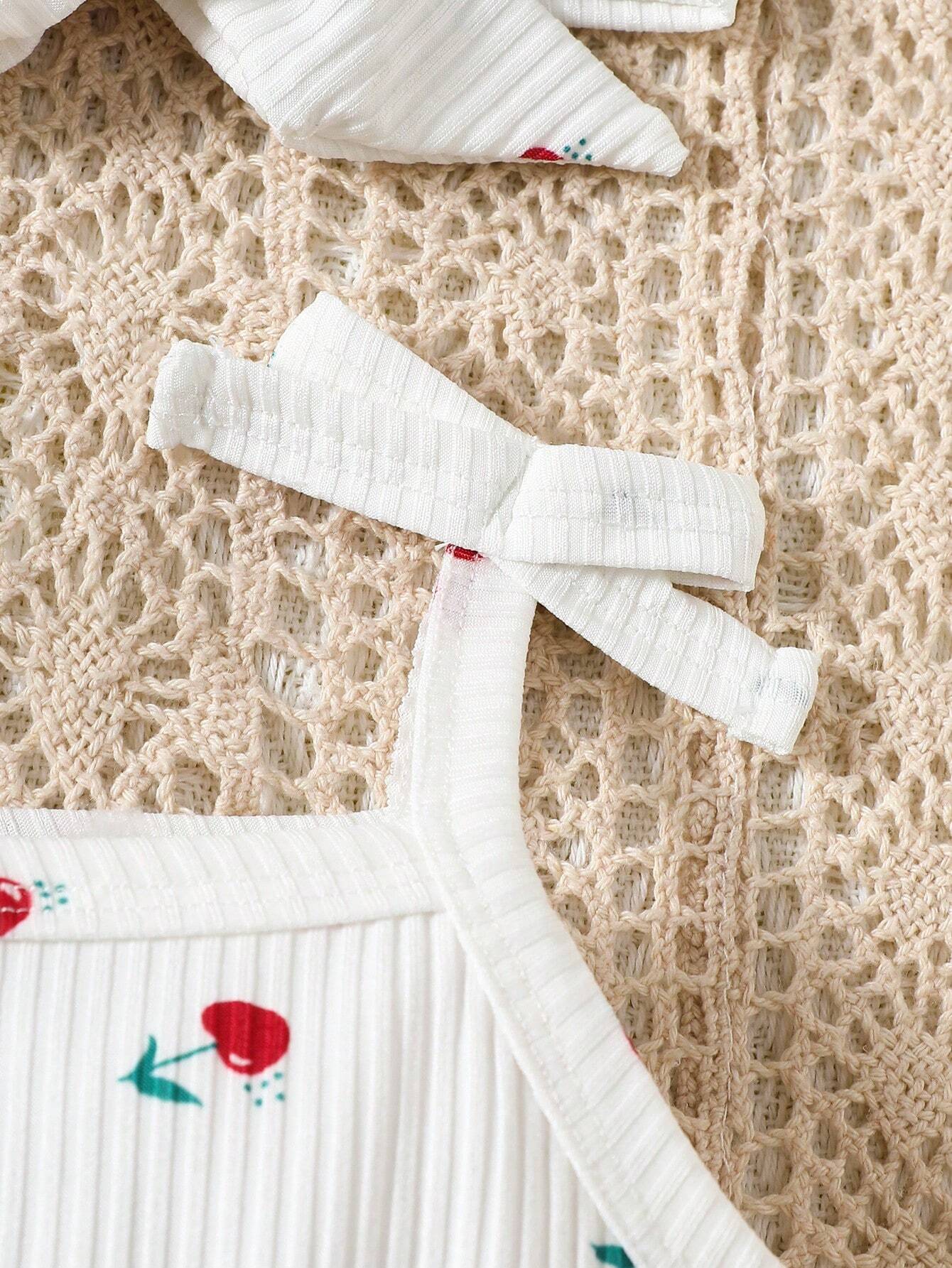 2pcs Baby Girls Cherry Print Romper & Bow Headband - Ivory | 21 Cen...