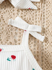2pcs Baby Girls Cherry Print Romper & Bow Headband - Ivory | 21 Cen...