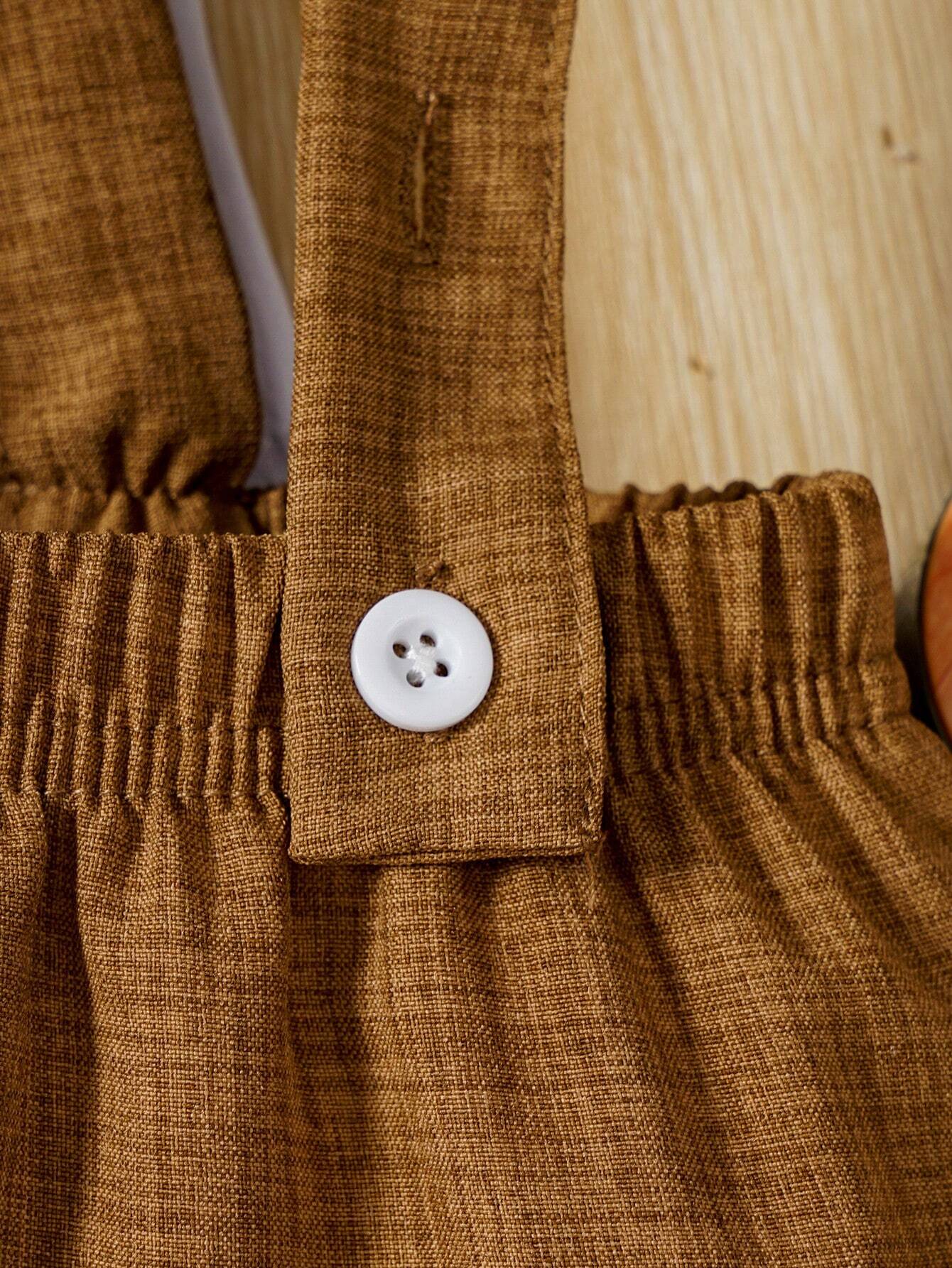 Boys Gentleman Bow Tie Shirt & Suspender Shorts - Latte