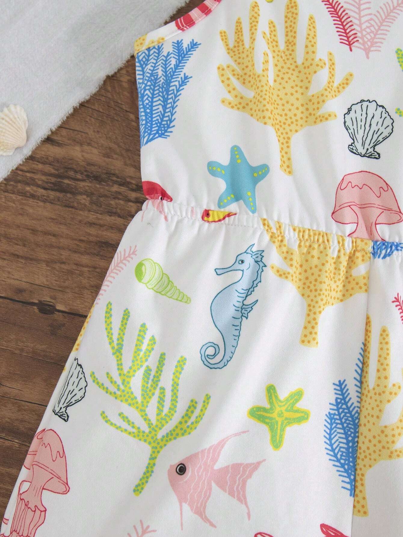 Girls Ocean Print Ruffle Strap Romper - Ivory | 21 Century Kids