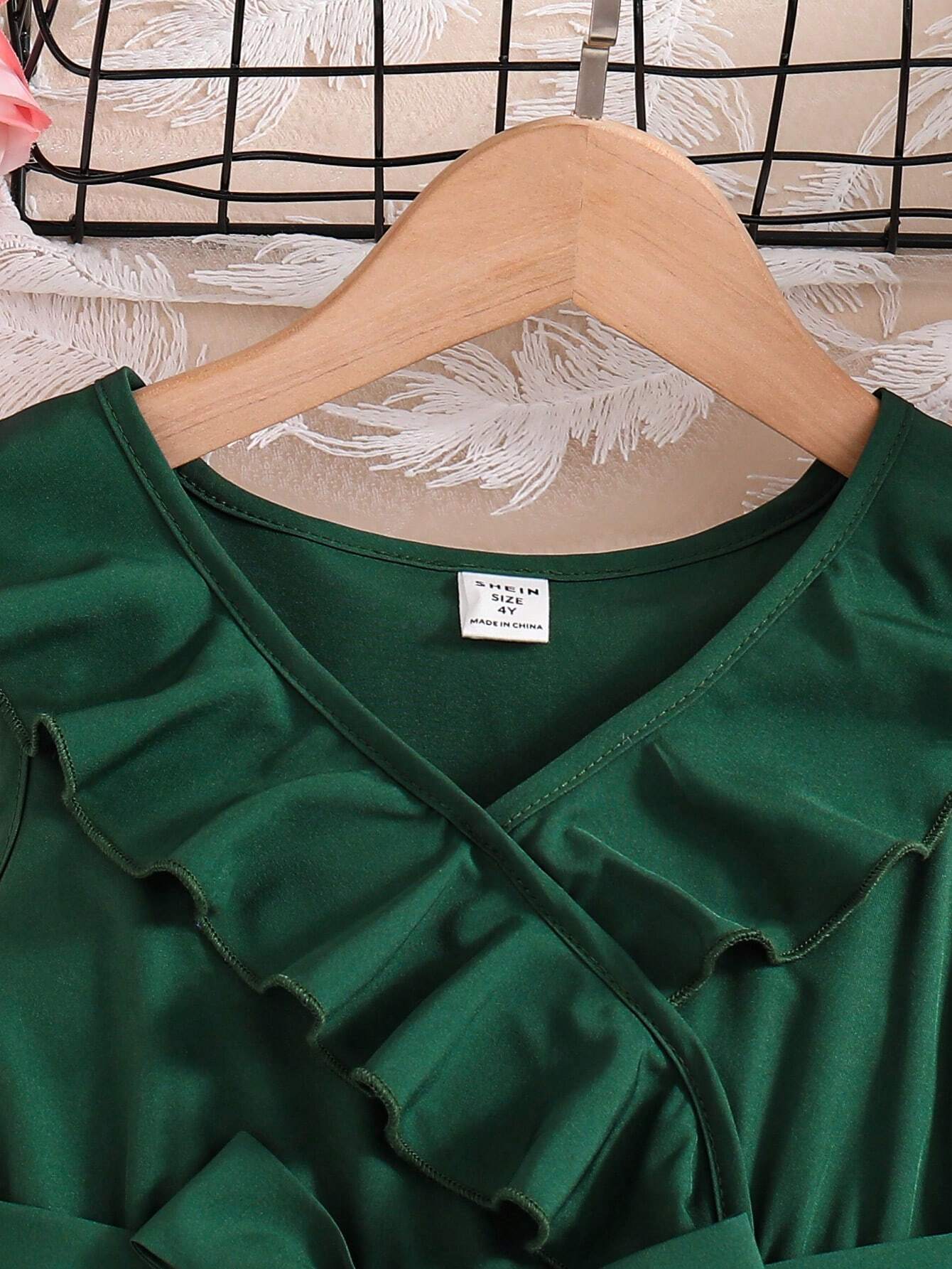 Little Girls Ruffle Wrap A-Line Sleeveless Dress - Emerald