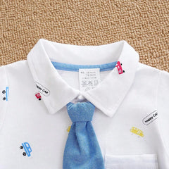 Baby Boys Car Print Collar Romper - Ivory