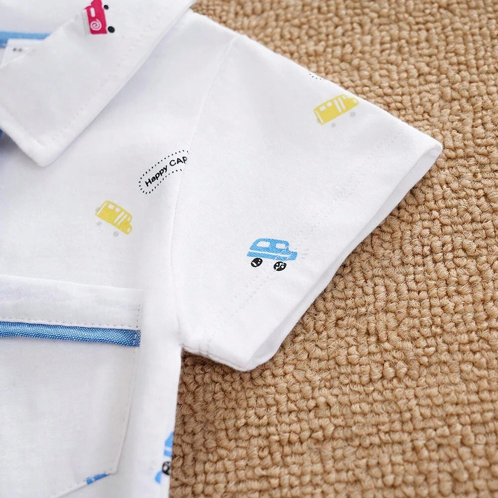 Baby Boys Car Print Collar Romper - Ivory