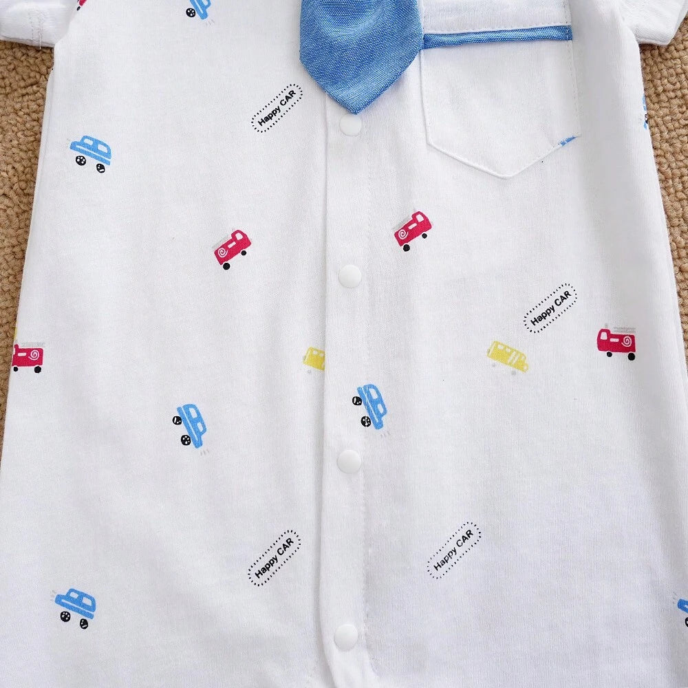 Baby Boys Car Print Collar Romper - Ivory