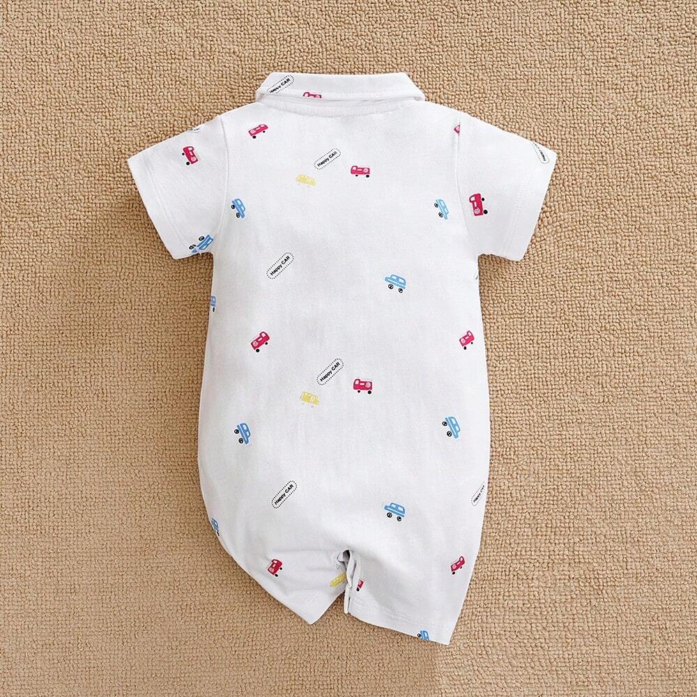 Baby Boys Car Print Collar Romper - Ivory