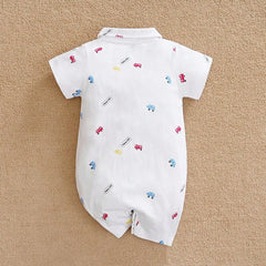 Baby Boys Car Print Collar Romper - Ivory