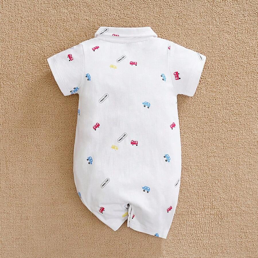 Baby Boys Car Print Collar Romper - Ivory