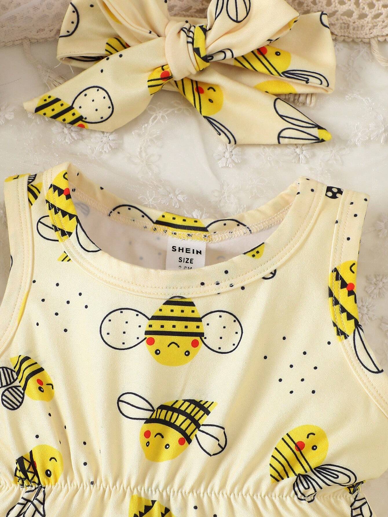 Girls Bee Print Sleeveless Snap-Crotch Bodysuit - Buttercup | 21 Ce...