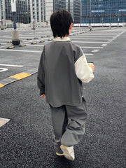 2pcs Big Boys Contrast Collar Cardigan & Pants Set - Ivory