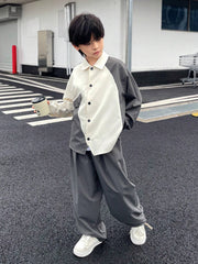 2pcs Big Boys Contrast Collar Cardigan & Pants Set - Ivory