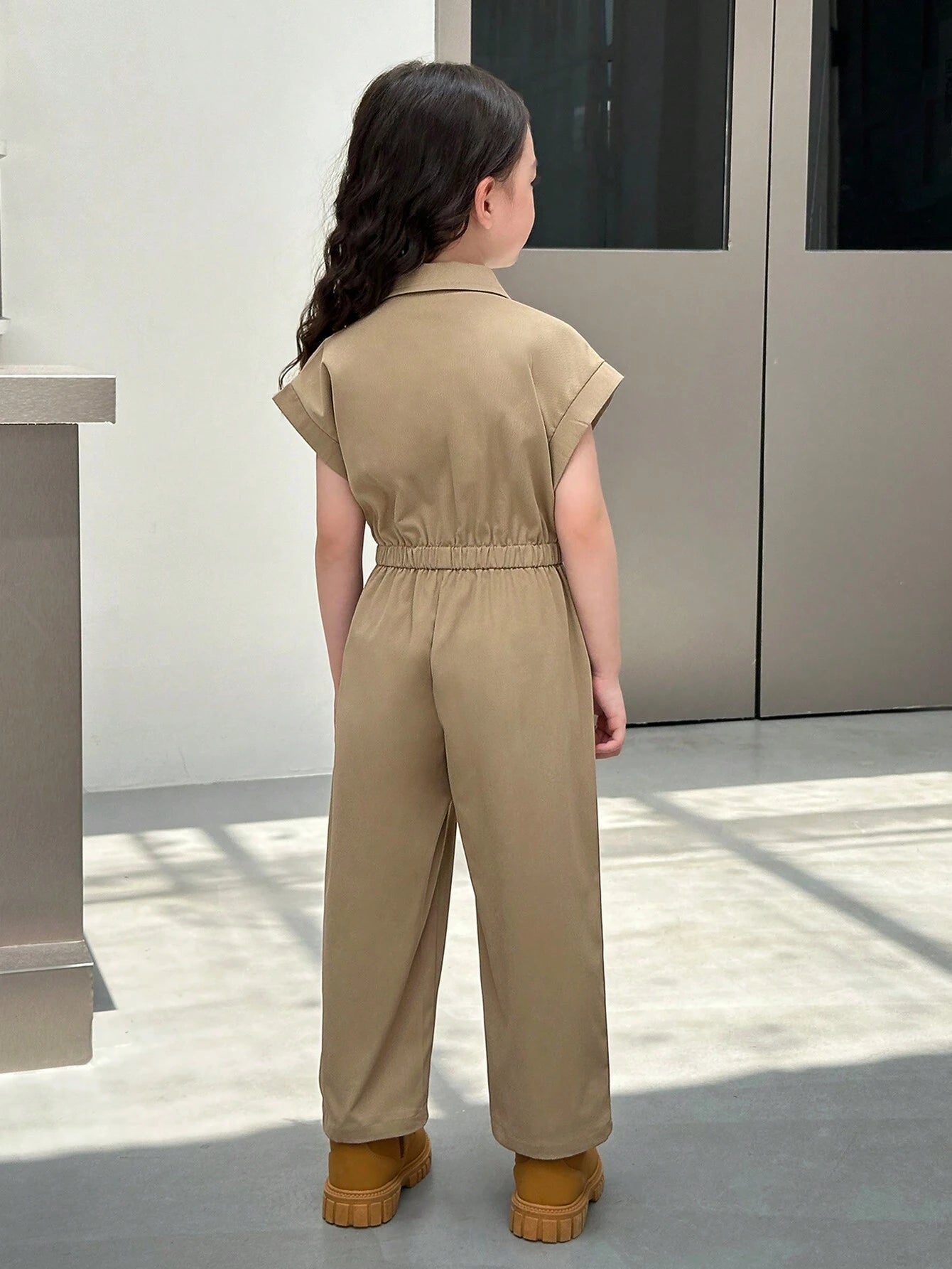 Little Girls Cargo Utility Jumpsuit - Khaki