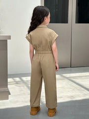 Little Girls Cargo Utility Jumpsuit - Khaki