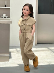 Little Girls Cargo Utility Jumpsuit - Khaki