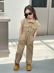 Little Girls Cargo Utility Jumpsuit - Khaki
