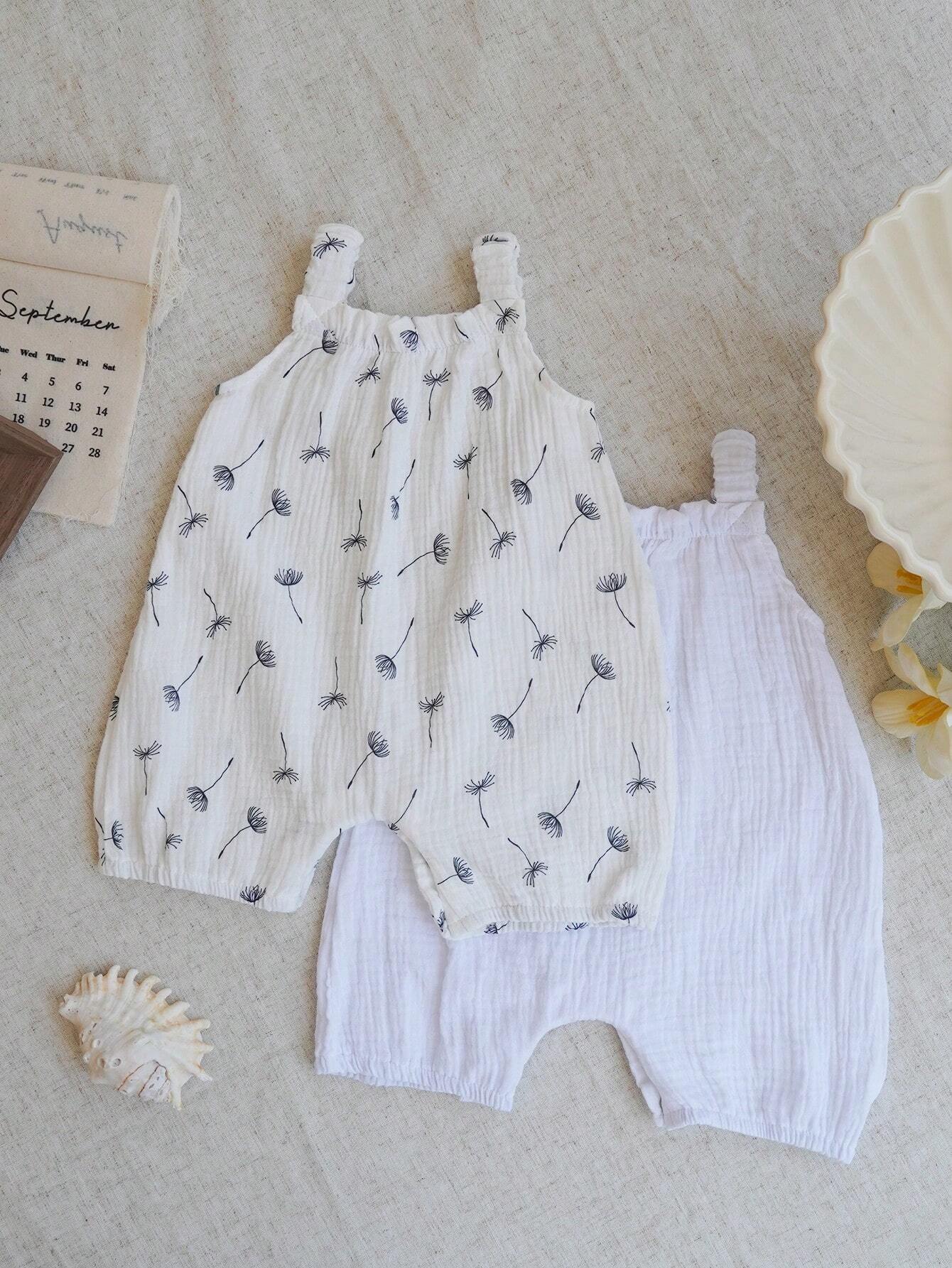 Baby Girls Dandelion Print Muslin Sleeveless Romper - Ivory