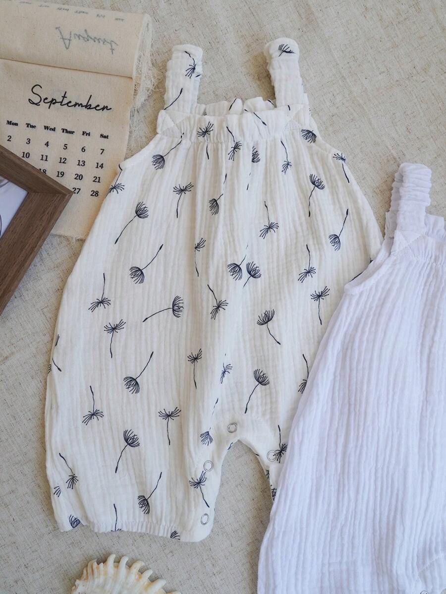 Baby Girls Dandelion Print Muslin Sleeveless Romper - Ivory