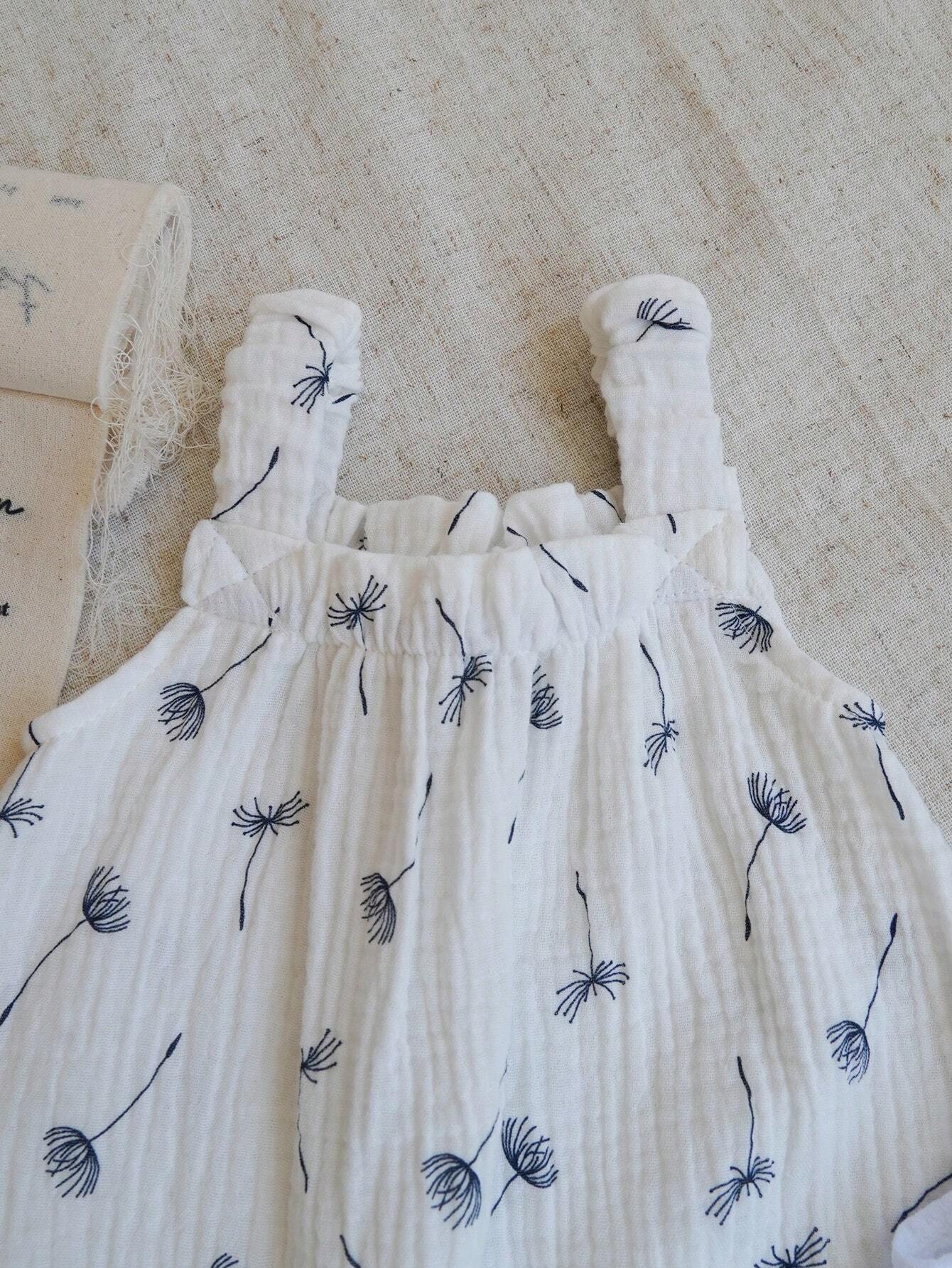 Baby Girls Dandelion Print Muslin Sleeveless Romper - Ivory