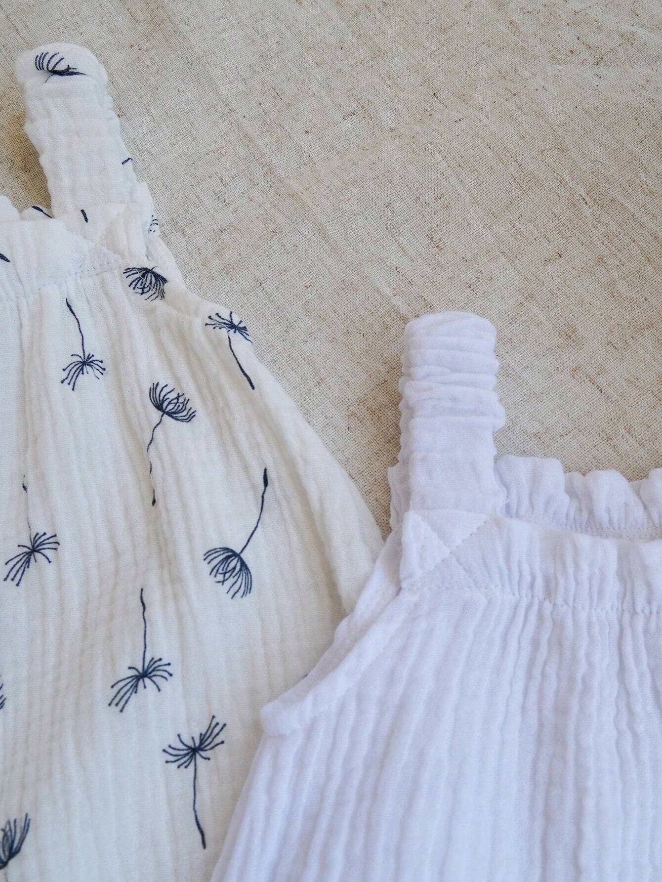 Baby Girls Dandelion Print Muslin Sleeveless Romper - Ivory