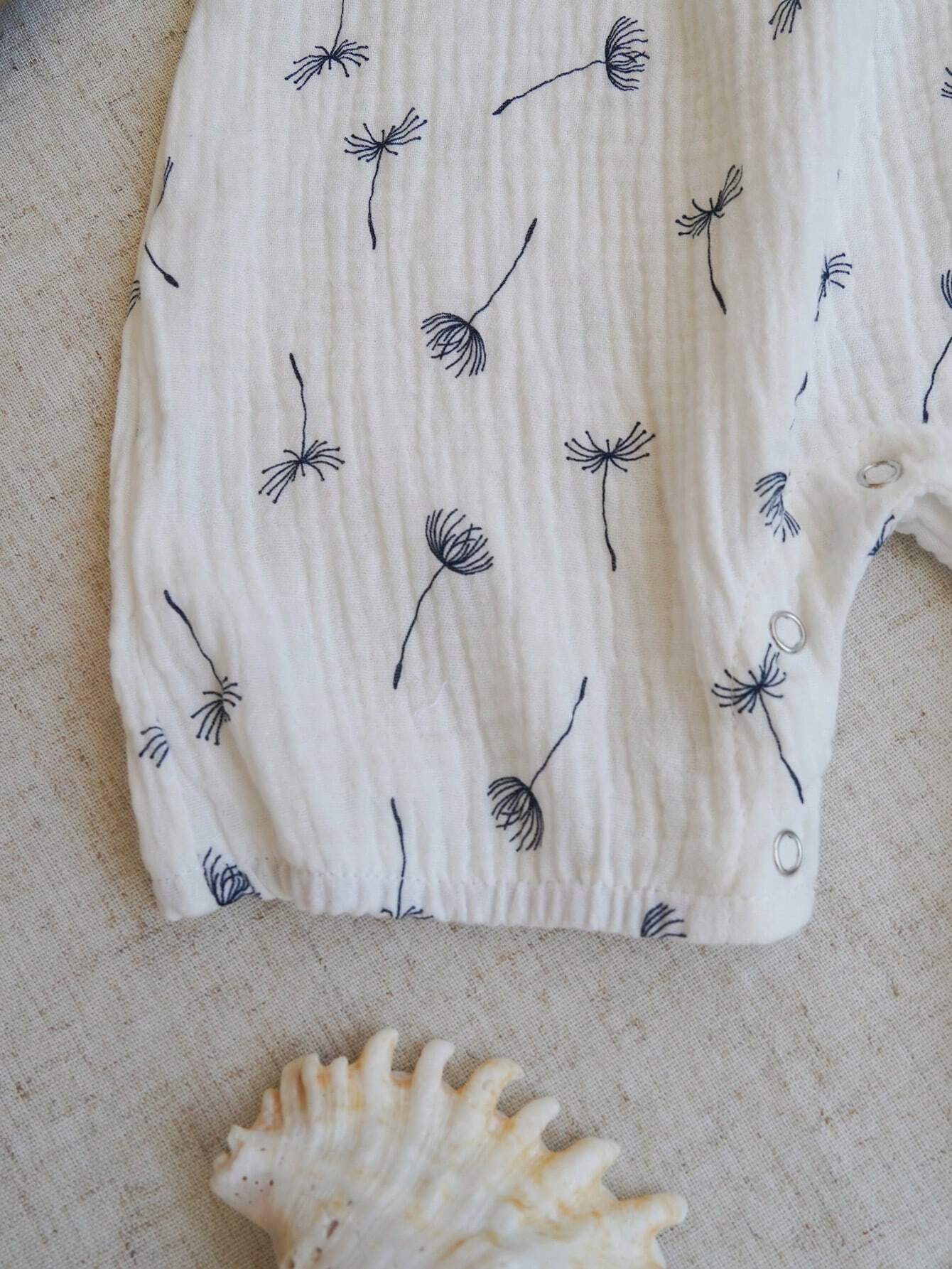 Baby Girls Dandelion Print Muslin Sleeveless Romper - Ivory