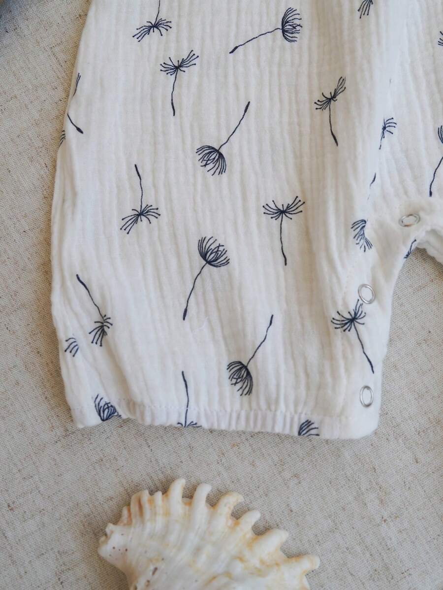 Baby Girls Dandelion Print Muslin Sleeveless Romper - Ivory
