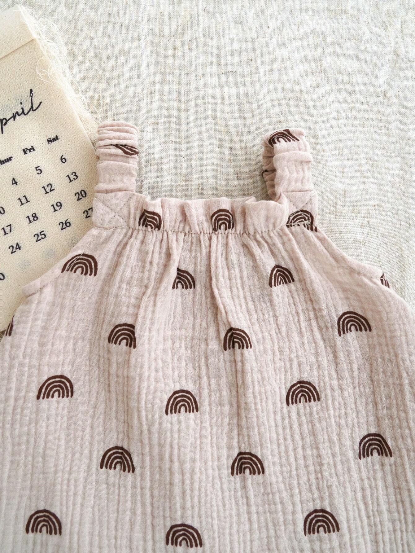 Baby Girls Rainbow Print Spaghetti Strap Romper - Blush