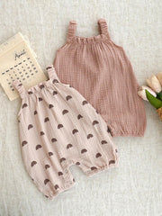 Baby Girls Rainbow Print Spaghetti Strap Romper - Blush