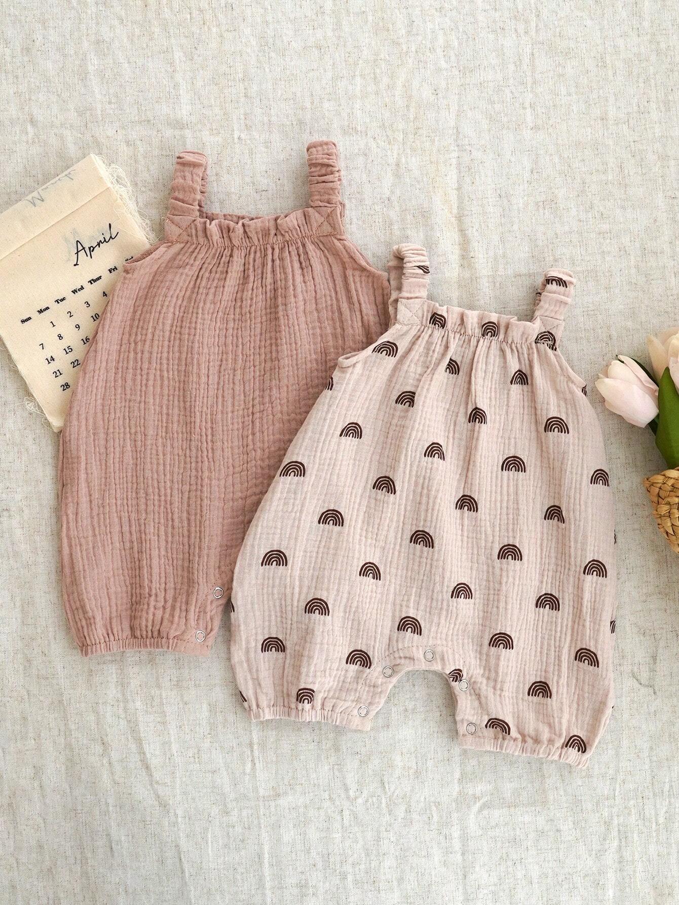 Baby Girls Rainbow Print Spaghetti Strap Romper - Blush