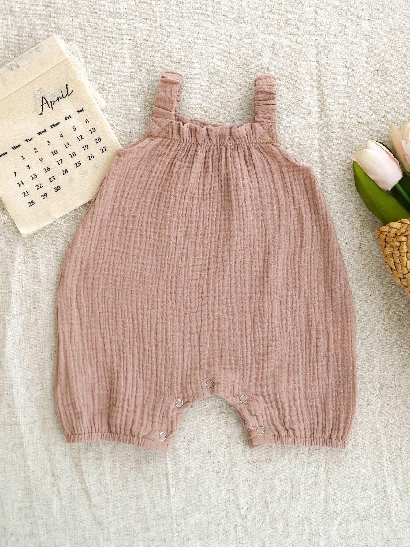 Baby Girls Rainbow Print Spaghetti Strap Romper - Blush