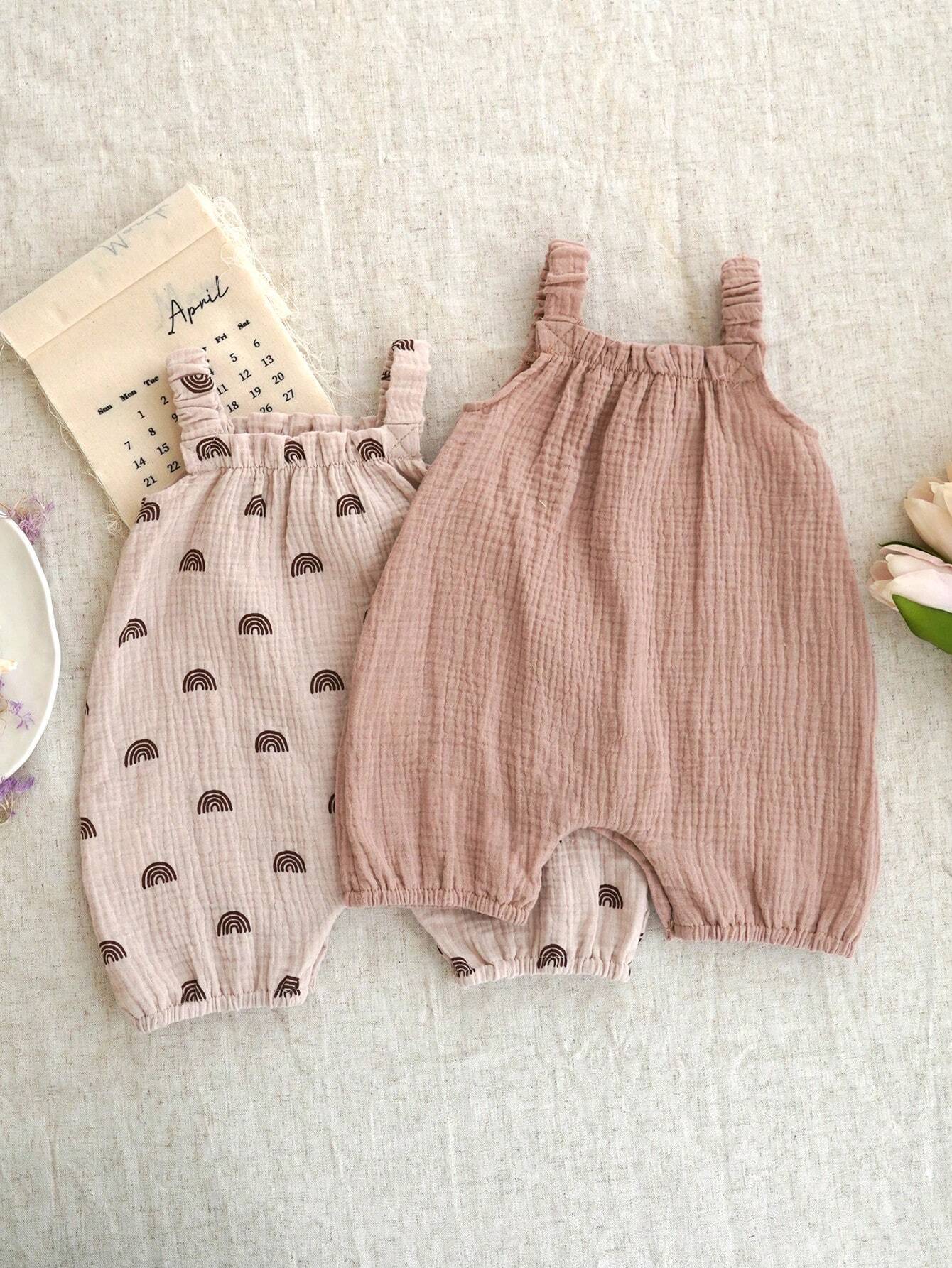 Baby Girls Rainbow Print Spaghetti Strap Romper - Blush